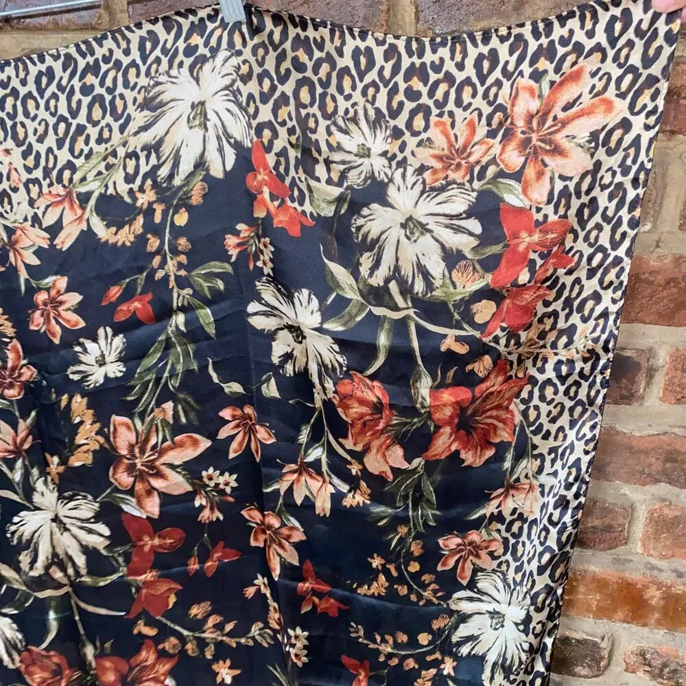 NWT Dana Buchman Brown Leopard Animal Floral Print Square Scarf Shawl Women's